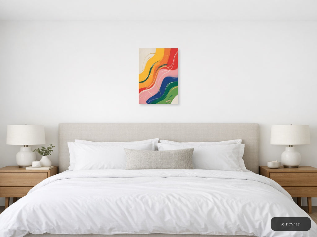Colorful Abstract Waves Rainbow Flow Wall Art — A3 / Bedroom