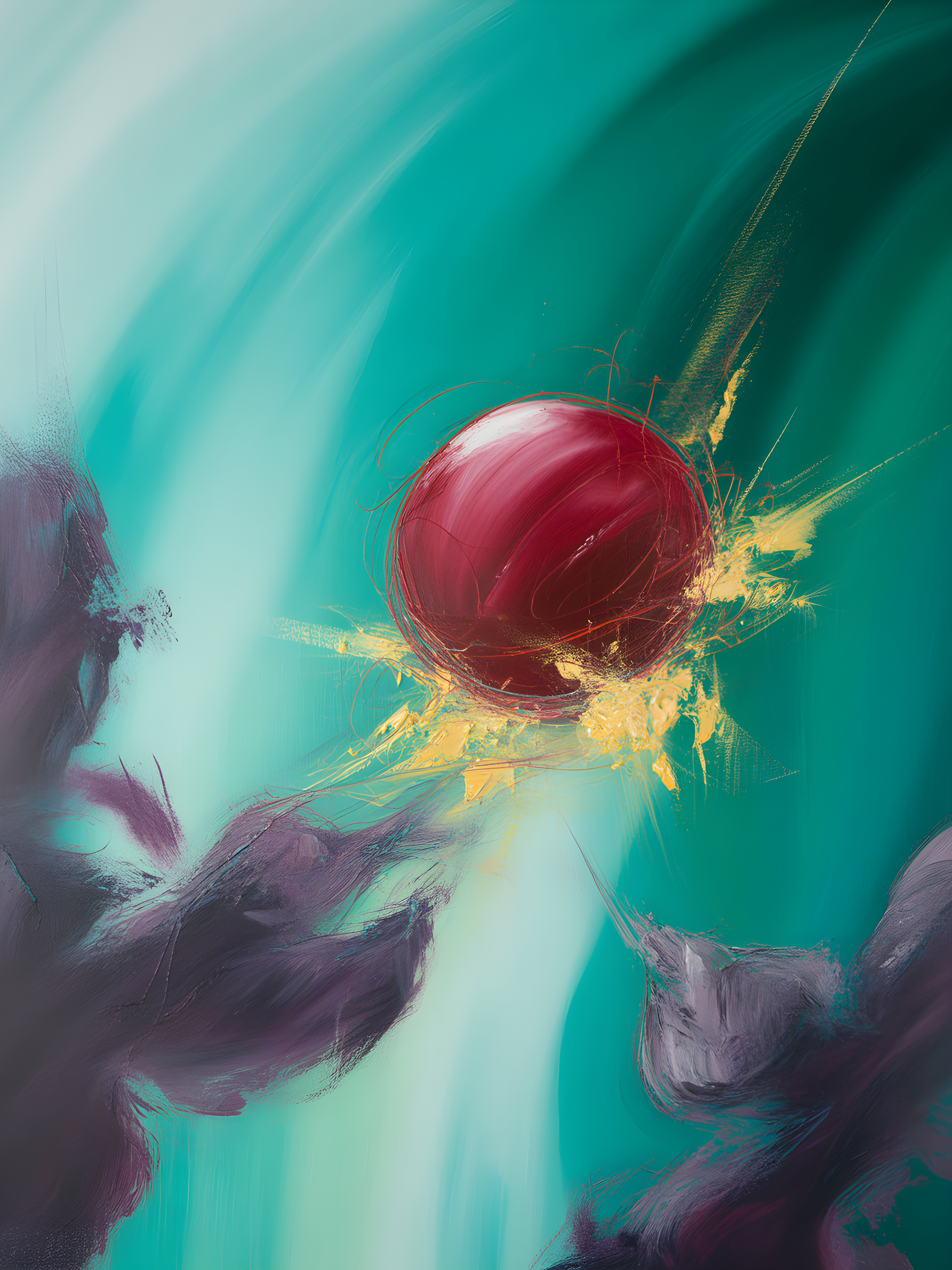 Abstract Red Sphere Turquoise Splash Modern Wall Art
