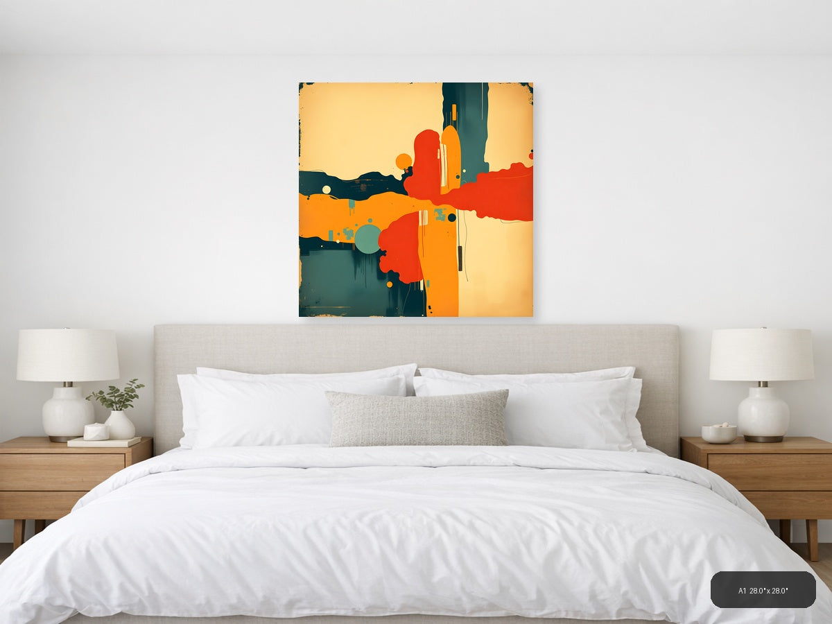 Vintage Abstract Desert Landscape with Cacti Wall Art — A1 / Bedroom