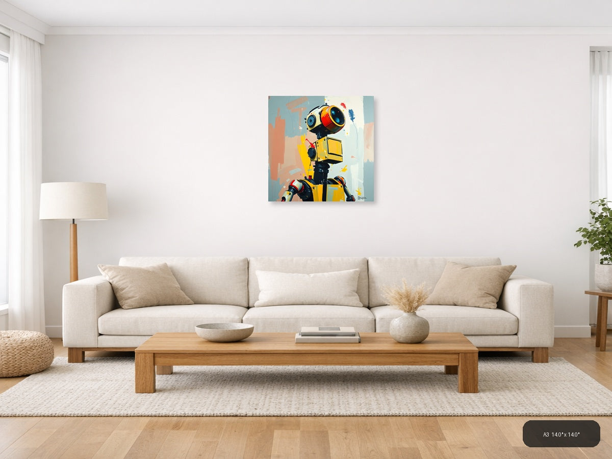 Abstract Yellow Robot Portrait Modern Wall Art — A3 / Living Room