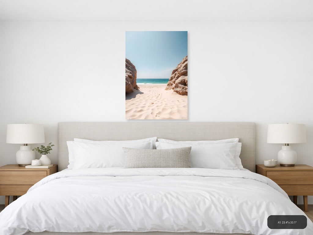 Minimalist Beach Cove Between Rock Formations Wall Art — A1 / Bedroom
