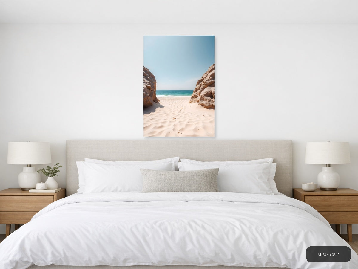 Minimalist Beach Cove Between Rock Formations Wall Art — A1 / Bedroom