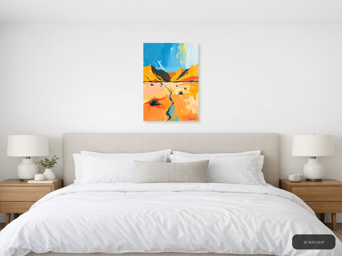 Desert Landscape with Blue Stream Abstract Wall Art — A2 / Bedroom