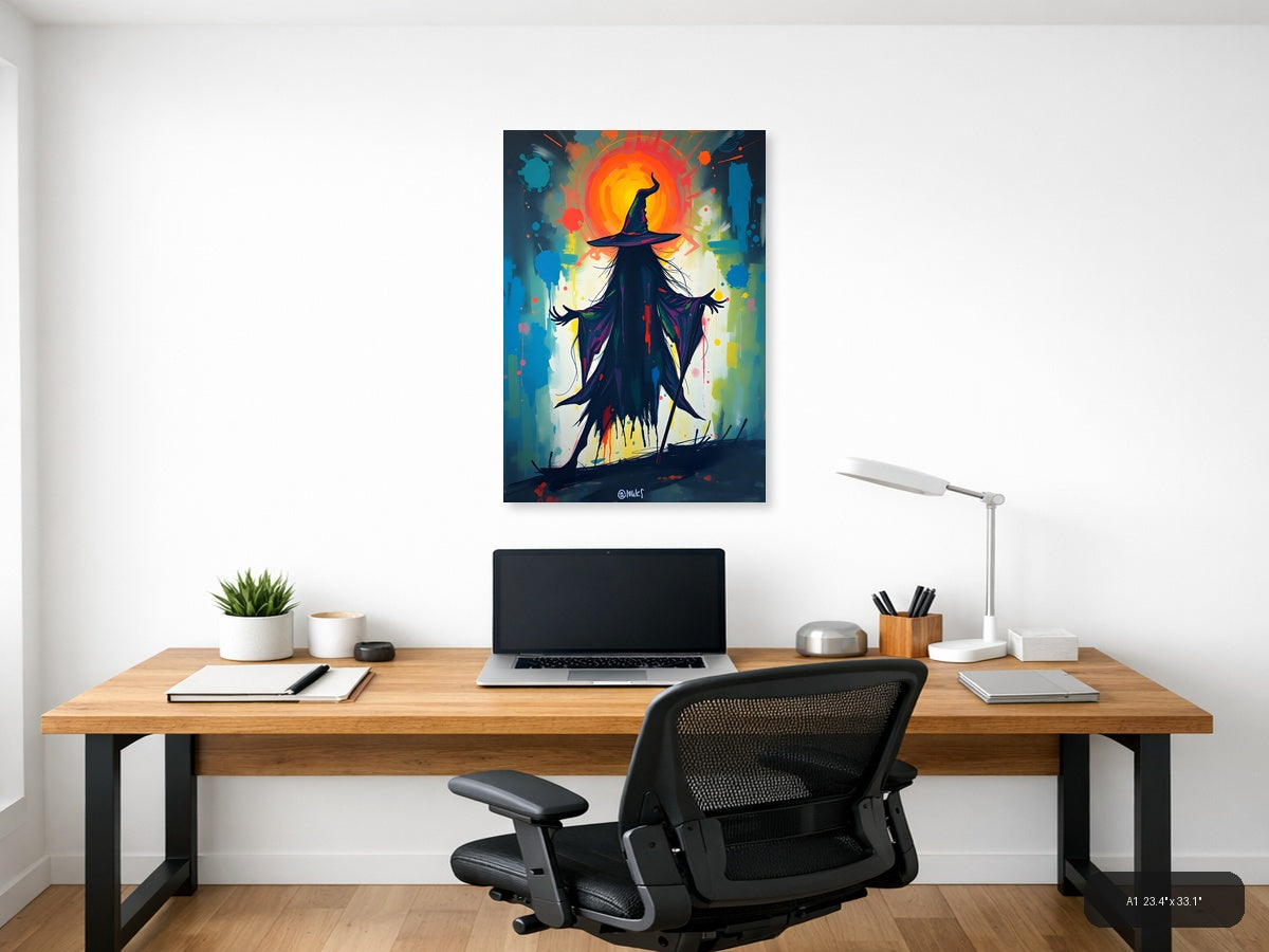 Abstract Witch Silhouette with Glowing Aura Wall Art — A1 / Office