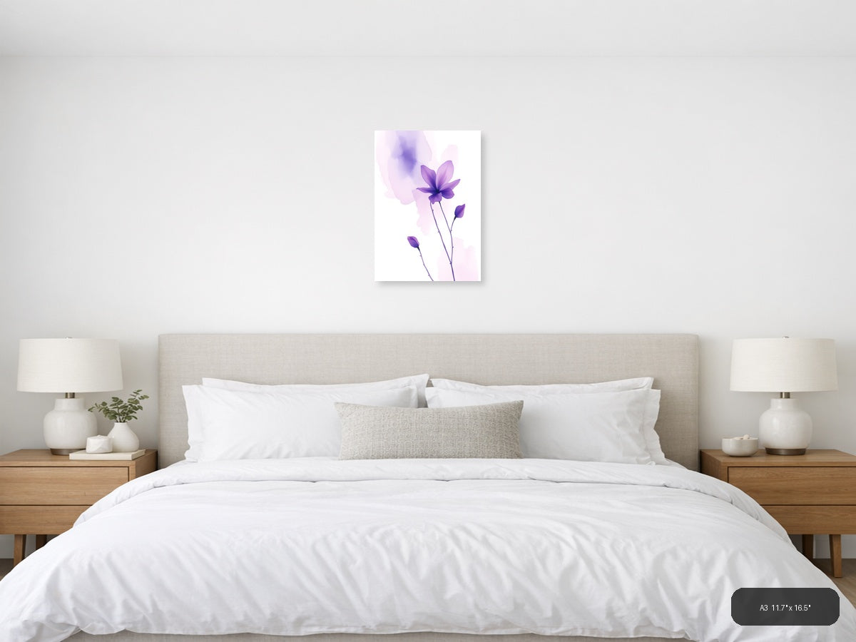Purple Watercolor Cosmos Flowers Wall Art — A3 / Bedroom