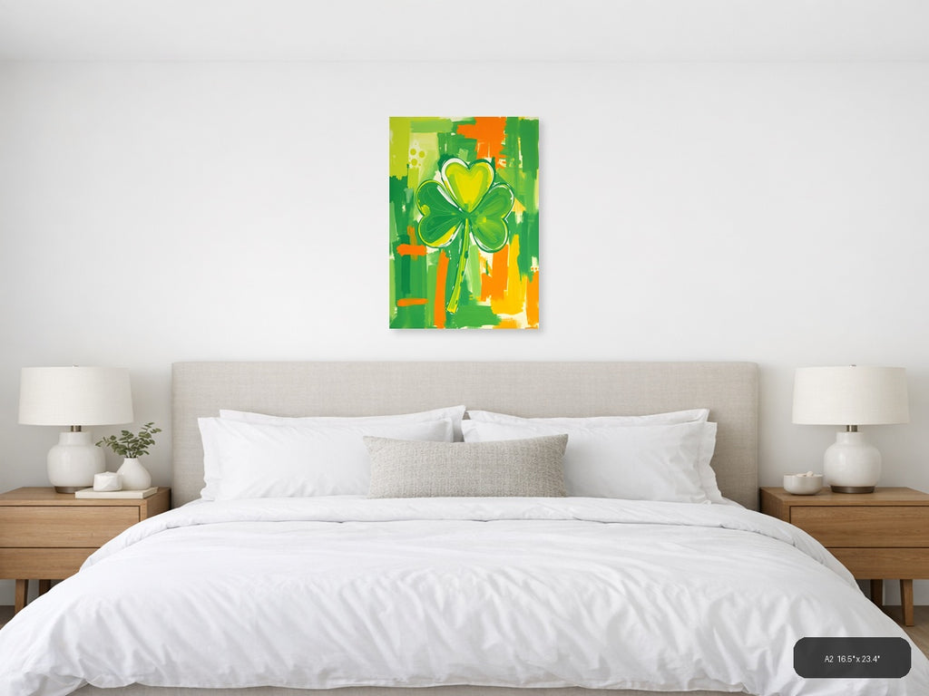 Abstract Four Leaf Clover with Heart - Green Wall Art — A2 / Bedroom