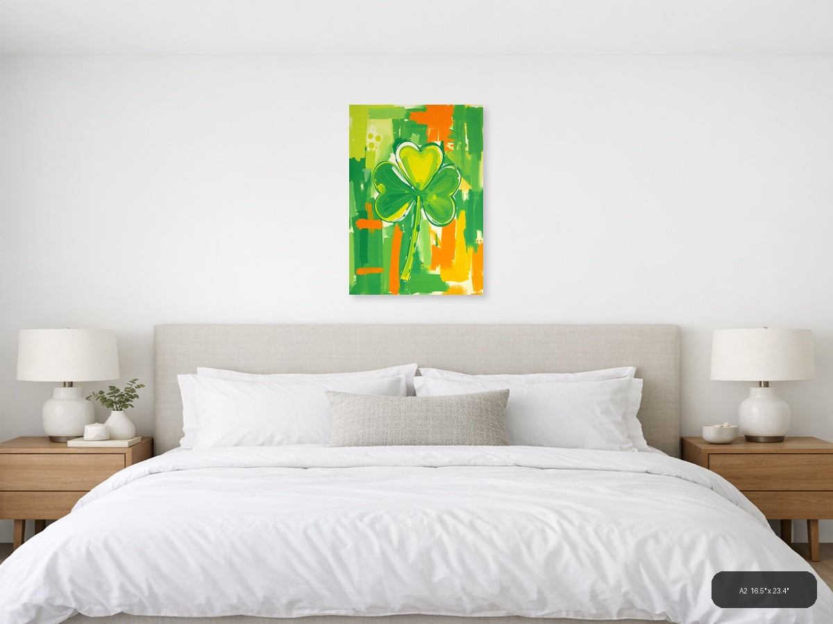 Abstract Four Leaf Clover with Heart - Green Wall Art — A2 / Bedroom