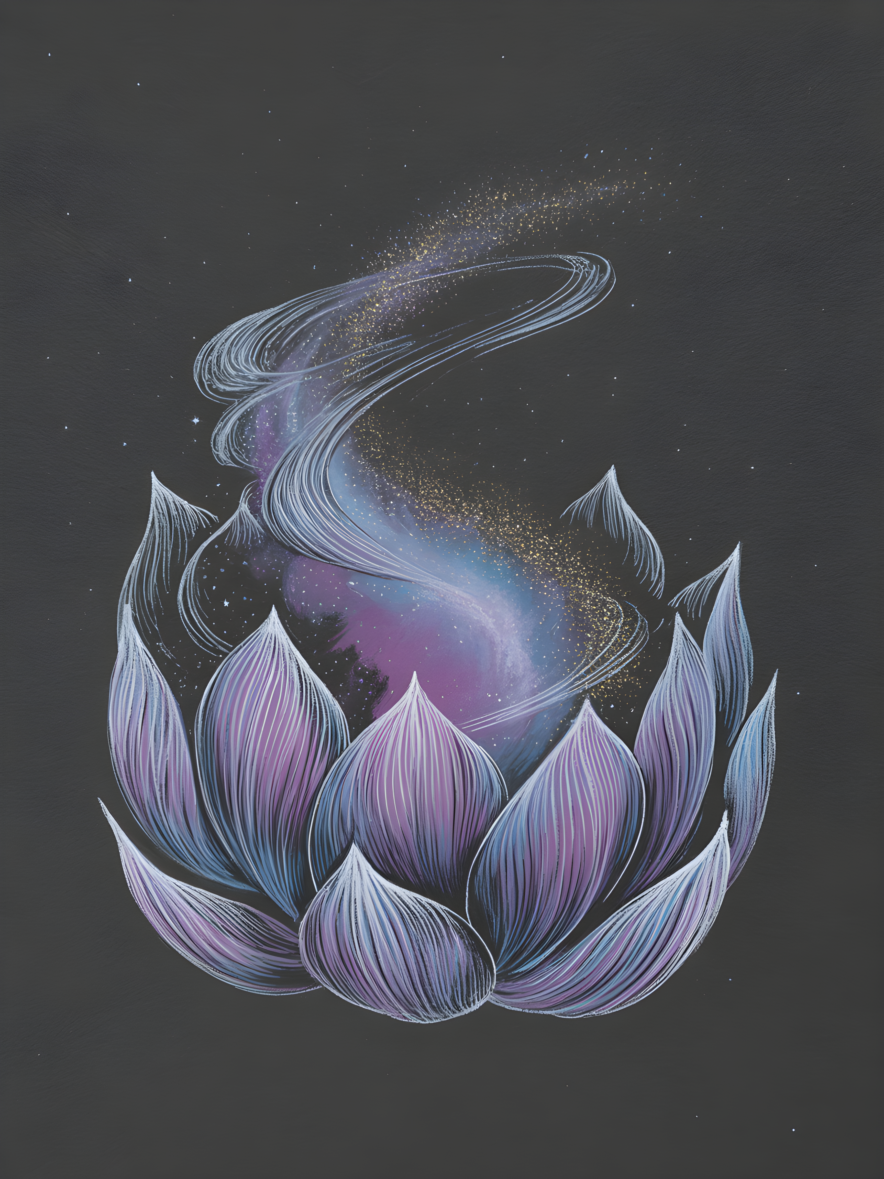 Cosmic Lotus Flower Line Art Galaxy Wall Art