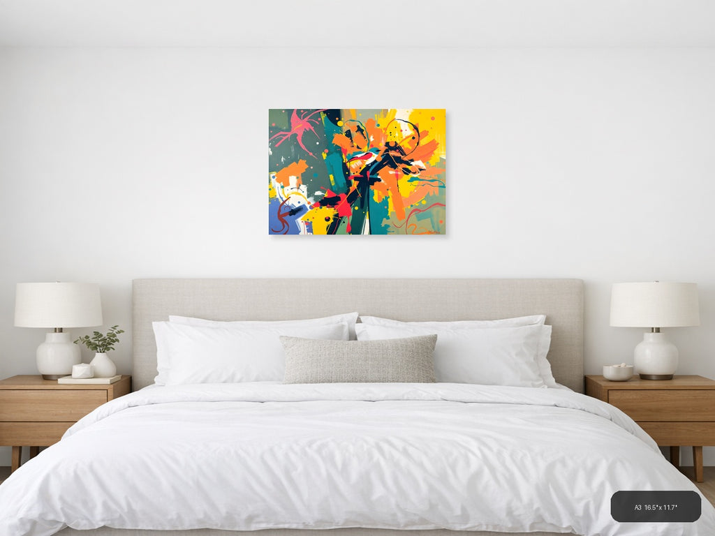 Vibrant Abstract Bird & Botanical Splash Wall Art — A3 / Bedroom