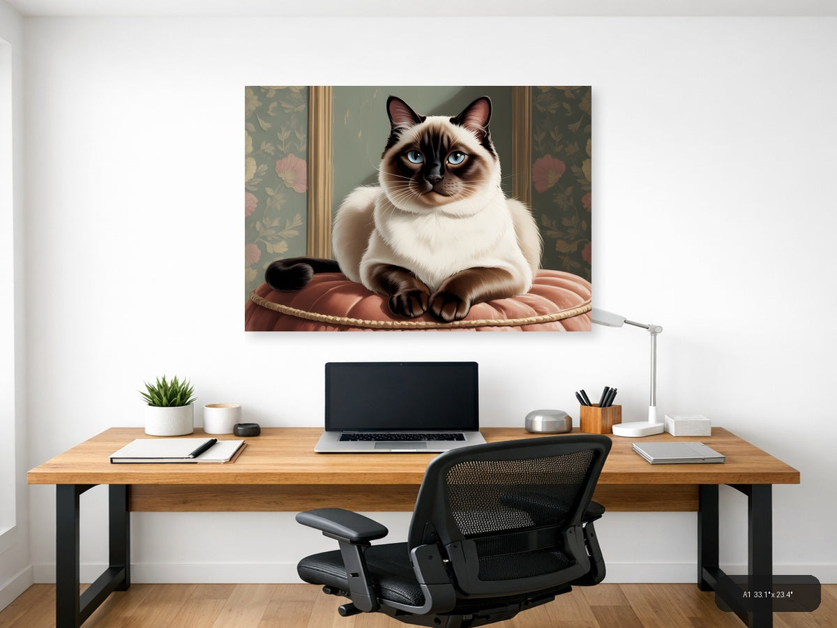 Siamese Cat Portrait Vintage Style Wall Art — A1 / Office