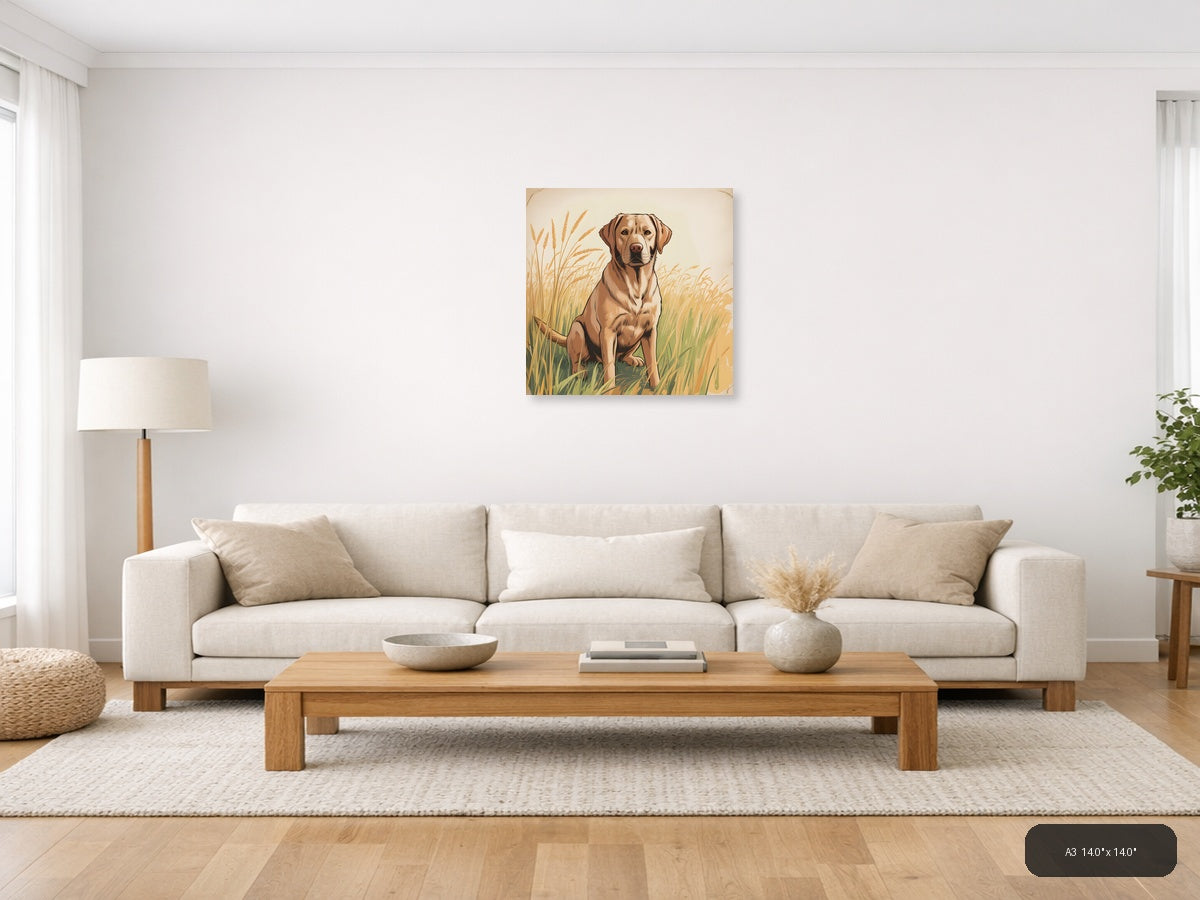 Vintage Labrador Retriever in Wheat Field Wall Art — A3 / Living Room