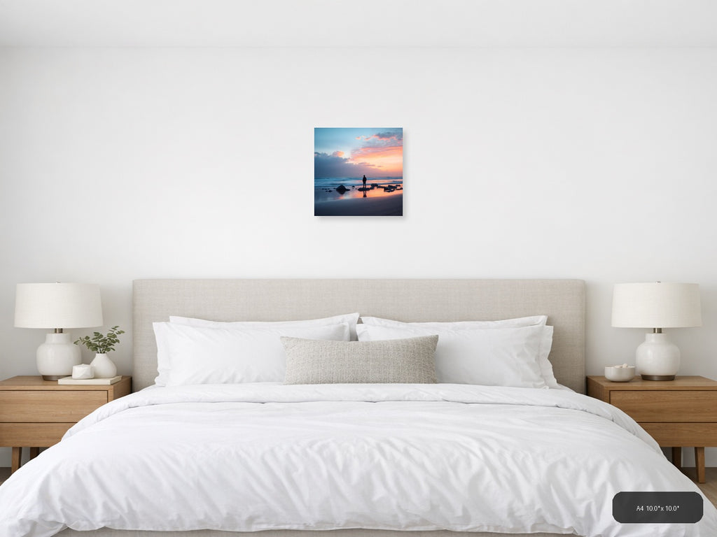 Minimalist Sunset Beach Silhouette Wall Art — A4 / Bedroom