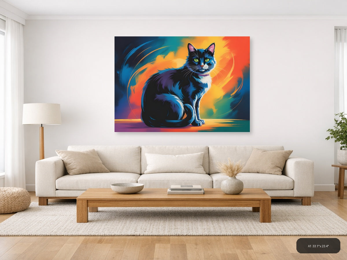 Abstract Colorful Cat Portrait Modern Wall Art — A1 / Living Room