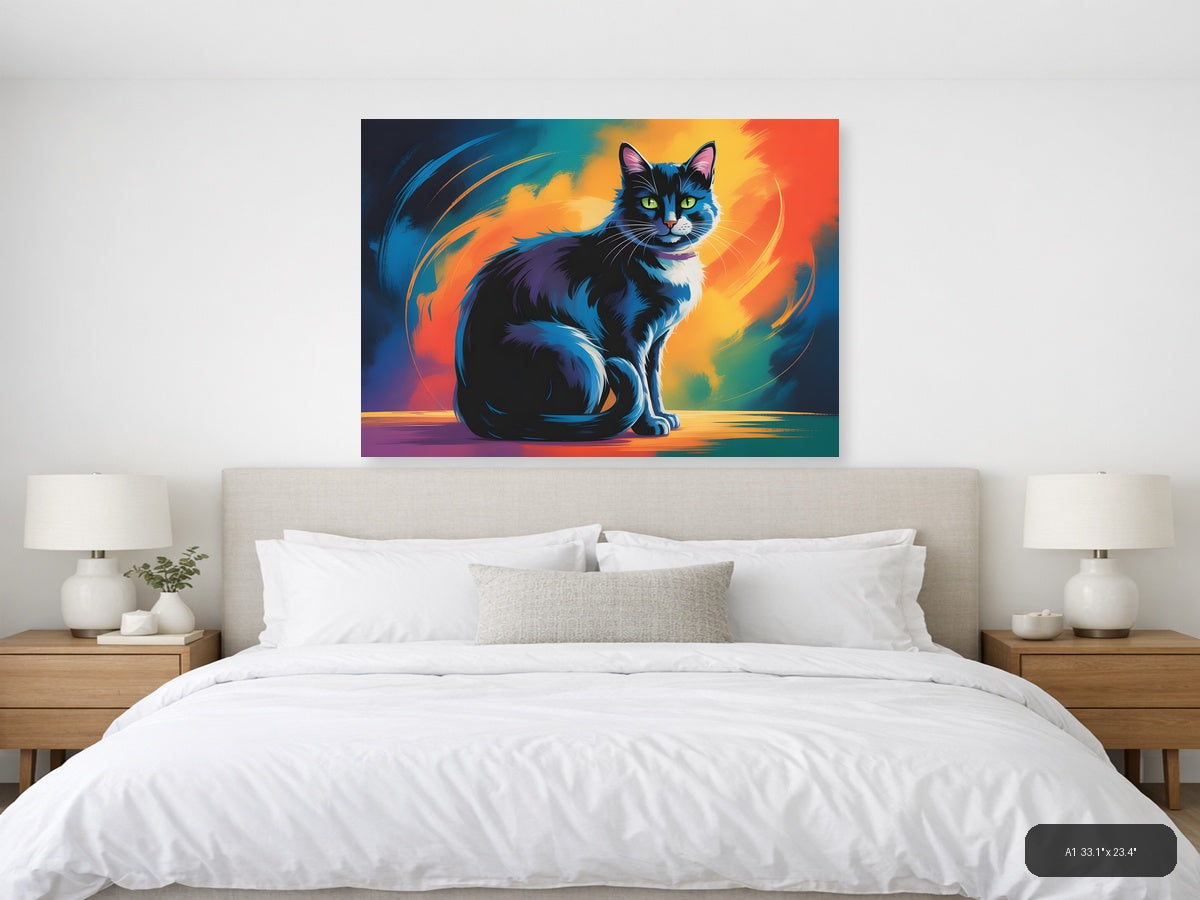 Abstract Colorful Cat Portrait Modern Wall Art — A1 / Bedroom