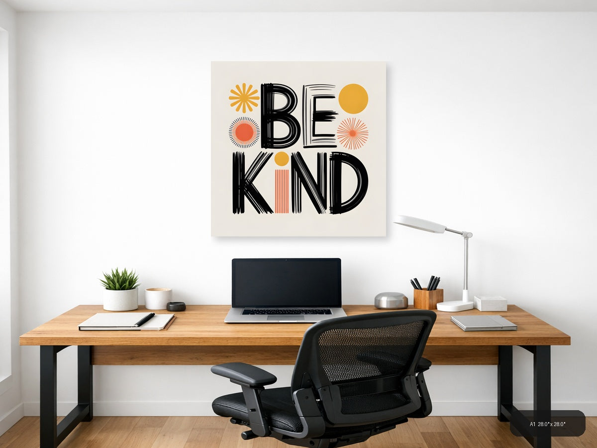 Be Kind Retro Line Art with Suns - Square Wall Art — A1 / Office