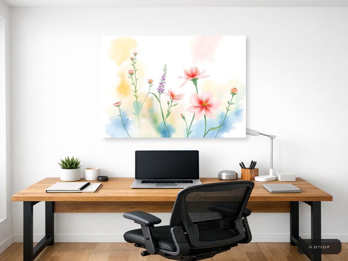 Watercolor Garden Flowers - Pastel Botanical Wall Art — A1 / Office