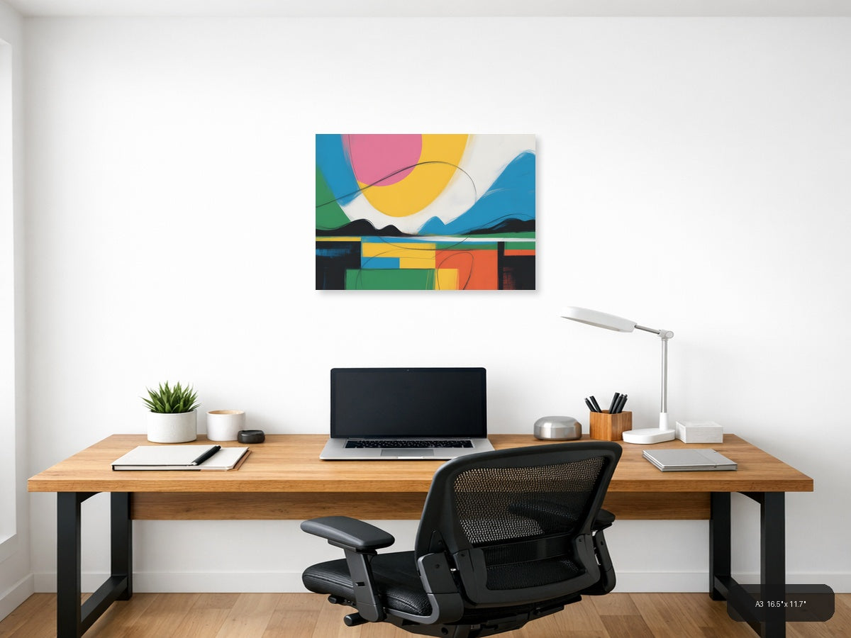 Colorful Abstract Landscape with Geometric Shapes Wall Art — A3 / Office