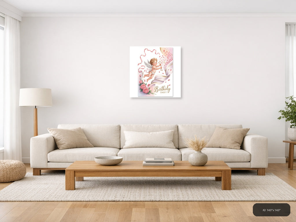 Cupid Birthday Dary Watercolor Angel Wings Wall Art — A3 / Living Room