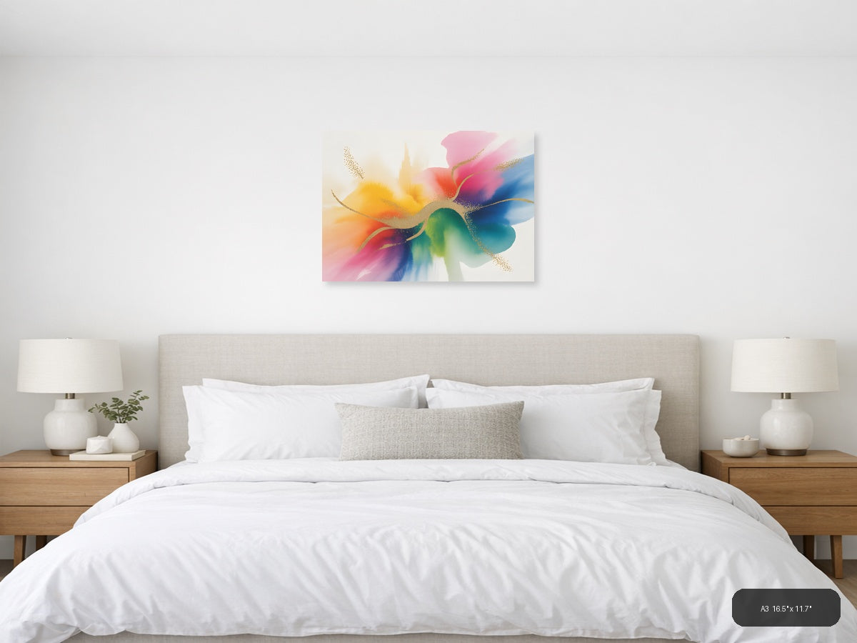 Colorful Abstract Watercolor Flower Wall Art — A3 / Bedroom