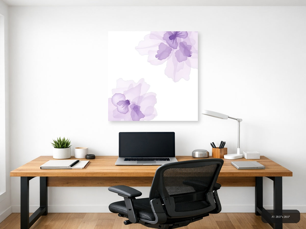 Purple Watercolor Orchids Floral Square Wall Art — A1 / Office
