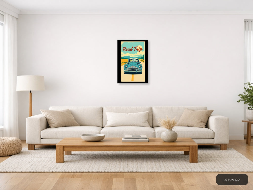 Vintage Road Trip Car Poster - Retro Travel Wall Art — A3 / Living Room