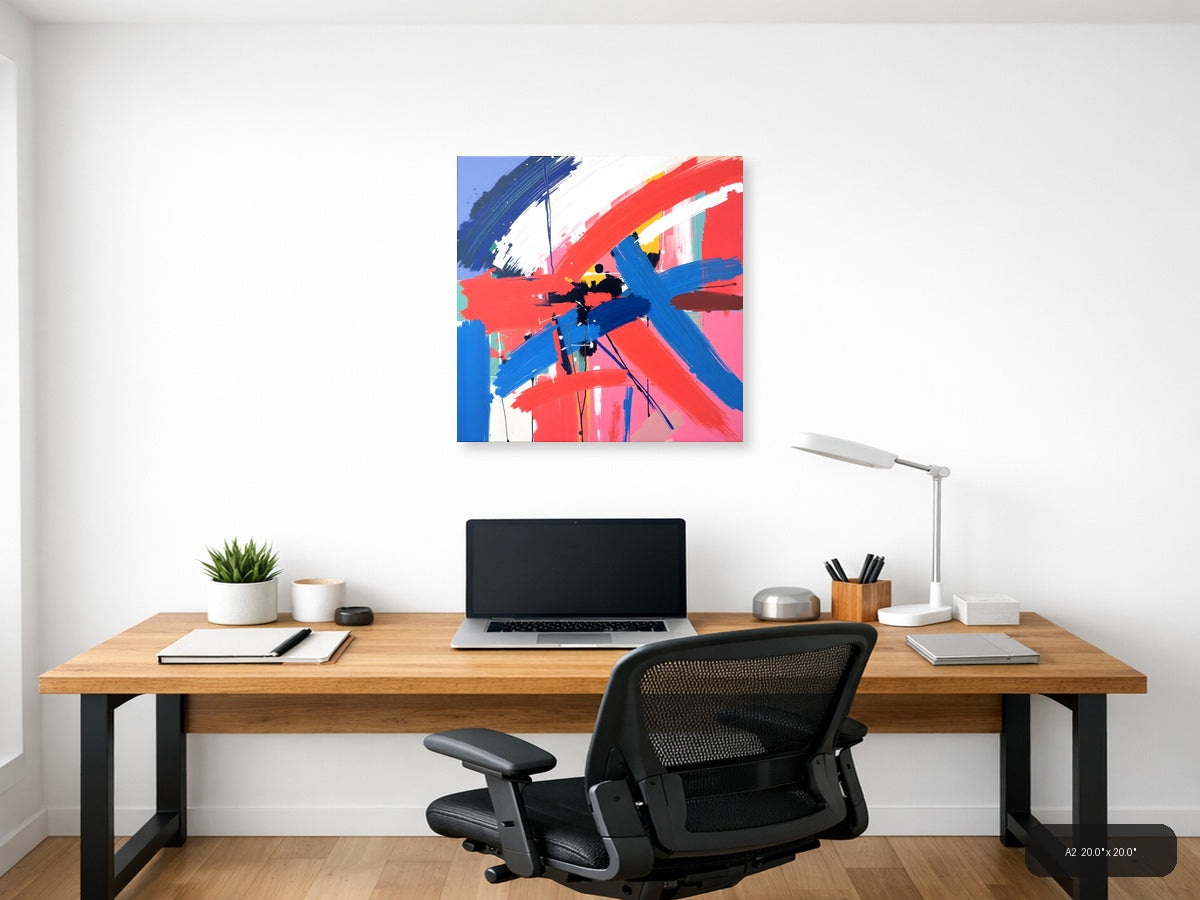 Bold Abstract Brushstrokes Red Blue Modern Wall Art — A2 / Office