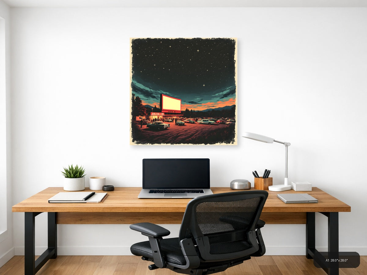 Vintage Drive-In Theater at Sunset - Retro Wall Art — A1 / Office