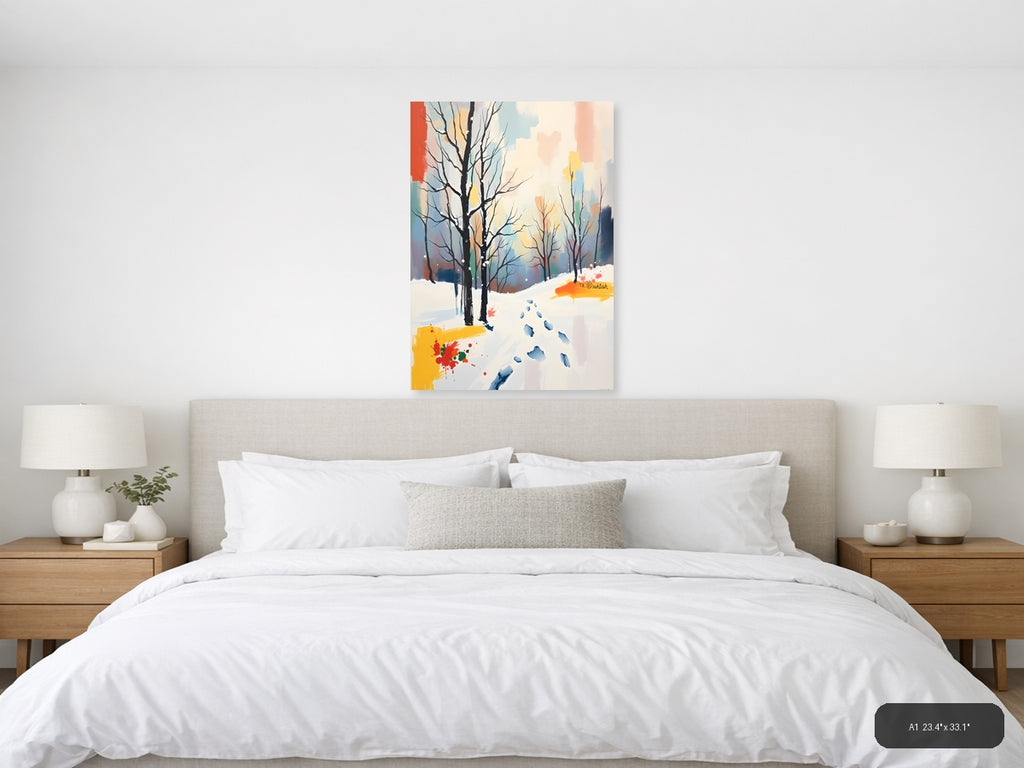 Winter Landscape Abstract Trees Footprints Wall Art — A1 / Bedroom