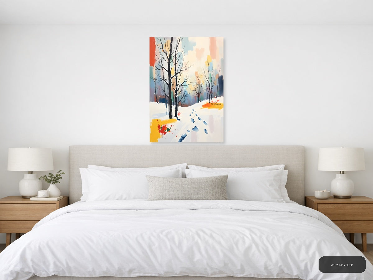 Winter Landscape Abstract Trees Footprints Wall Art — A1 / Bedroom