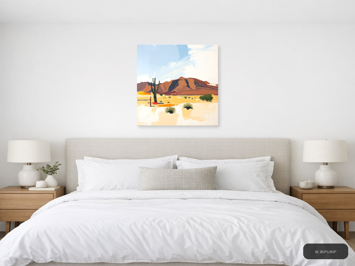 Abstract Desert Mountain Landscape with Cactus Wall Art — A2 / Bedroom