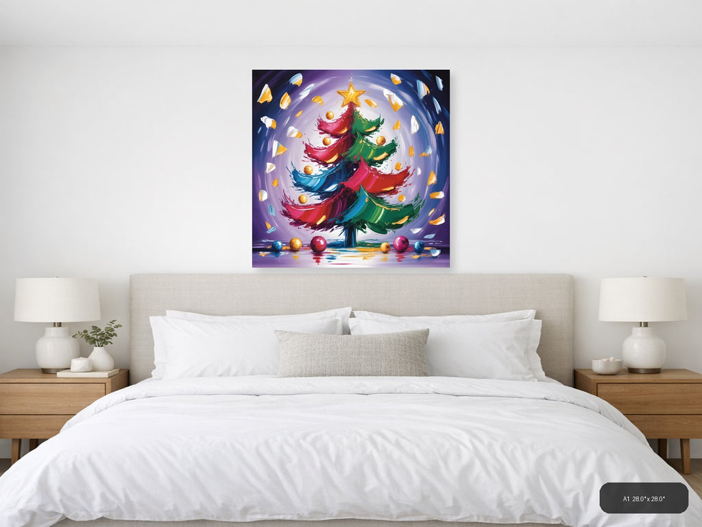Abstract Christmas Tree with Gold Star | Modern Wall Art — A1 / Bedroom