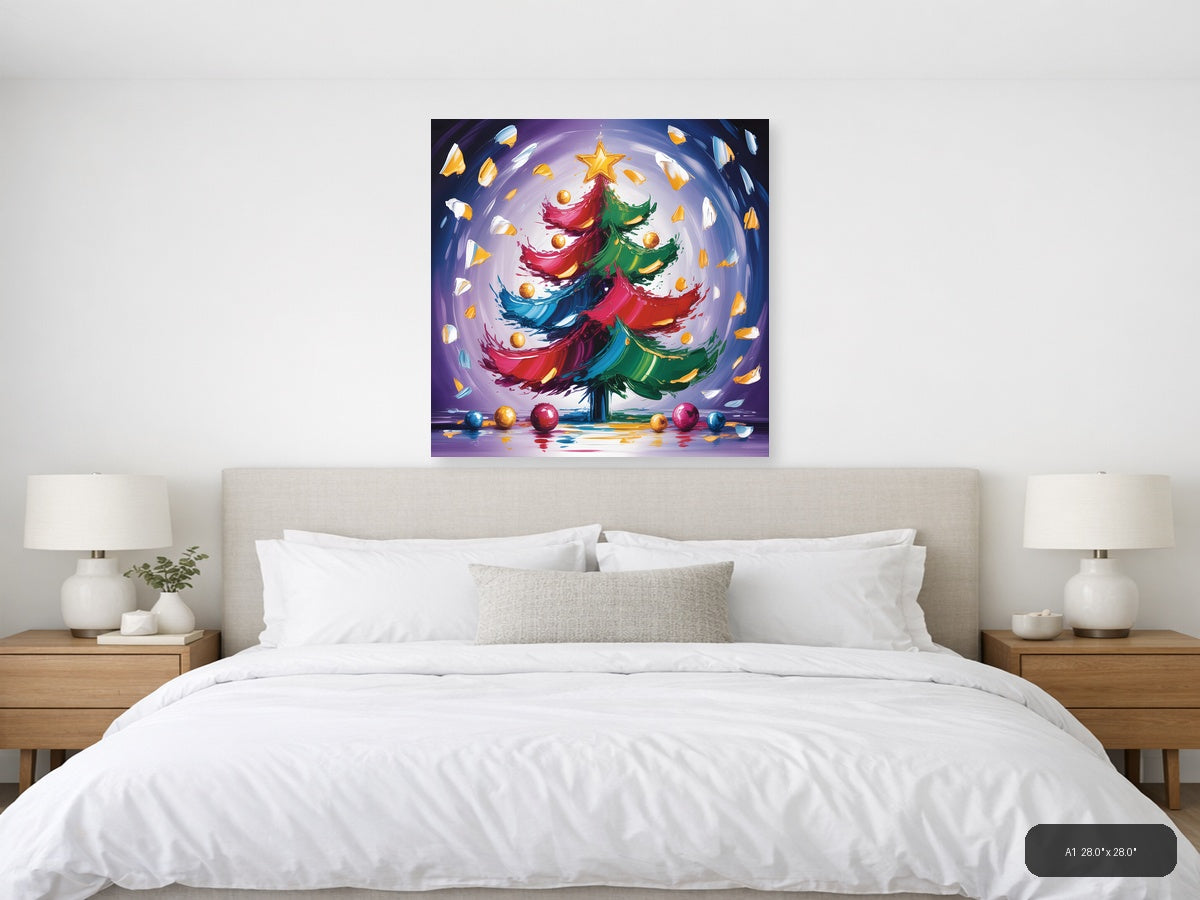 Abstract Christmas Tree with Gold Star | Modern Wall Art — A1 / Bedroom