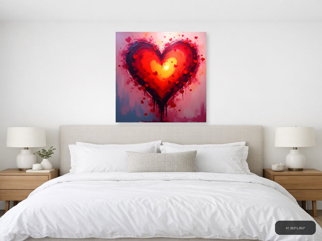 Abstract Glowing Heart with Radiant Center Wall Art — A1 / Bedroom