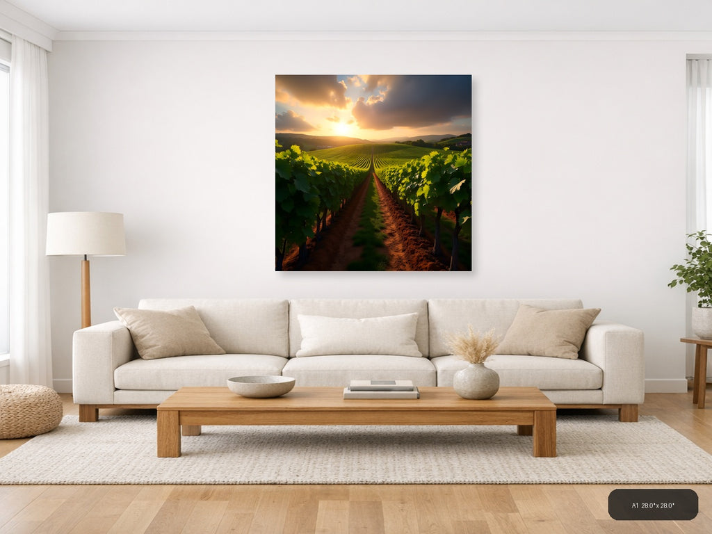 Golden Sunset Vineyard Landscape Photography Wall Art — A1 / Living Room