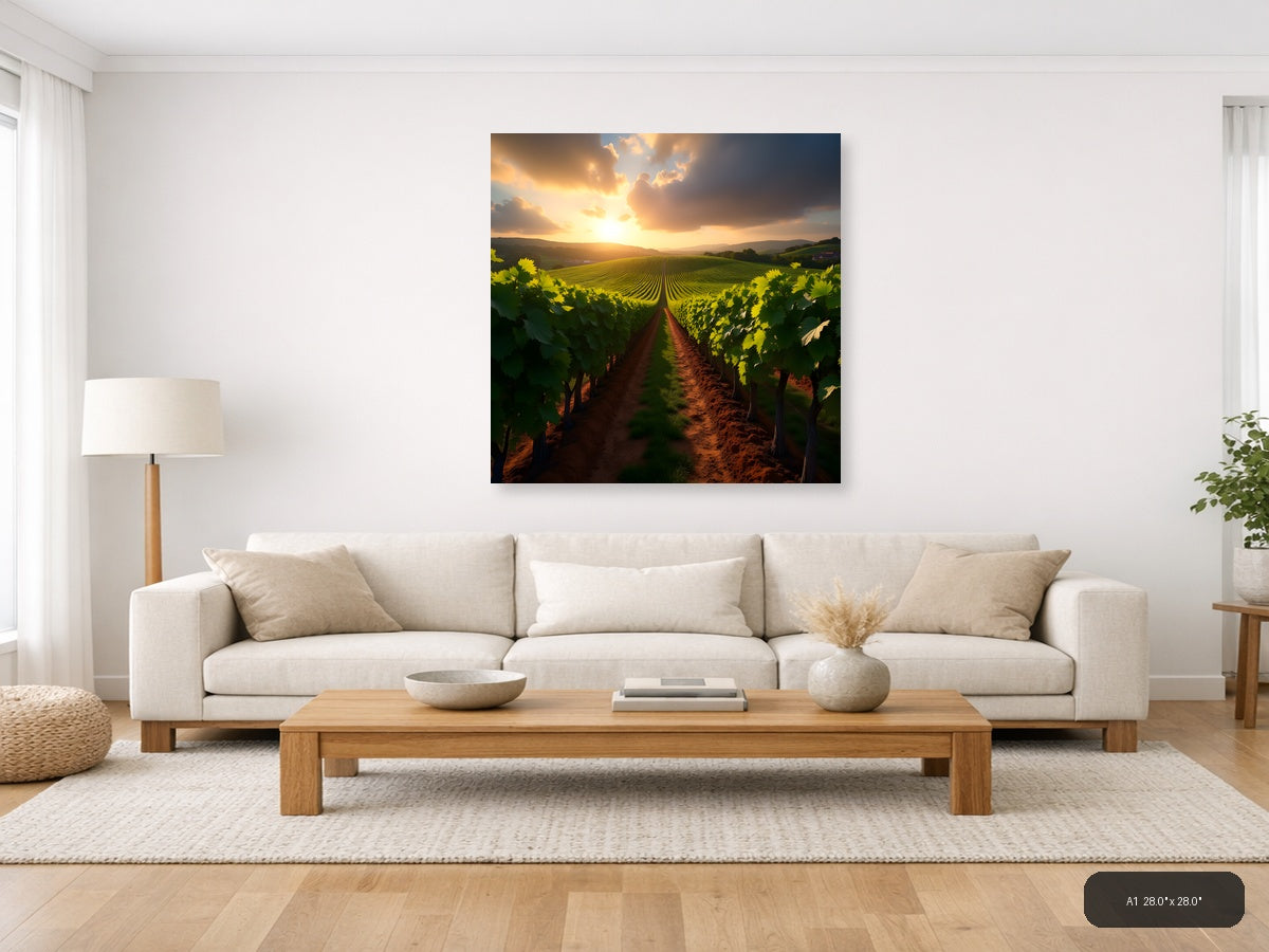 Golden Sunset Vineyard Landscape Photography Wall Art — A1 / Living Room