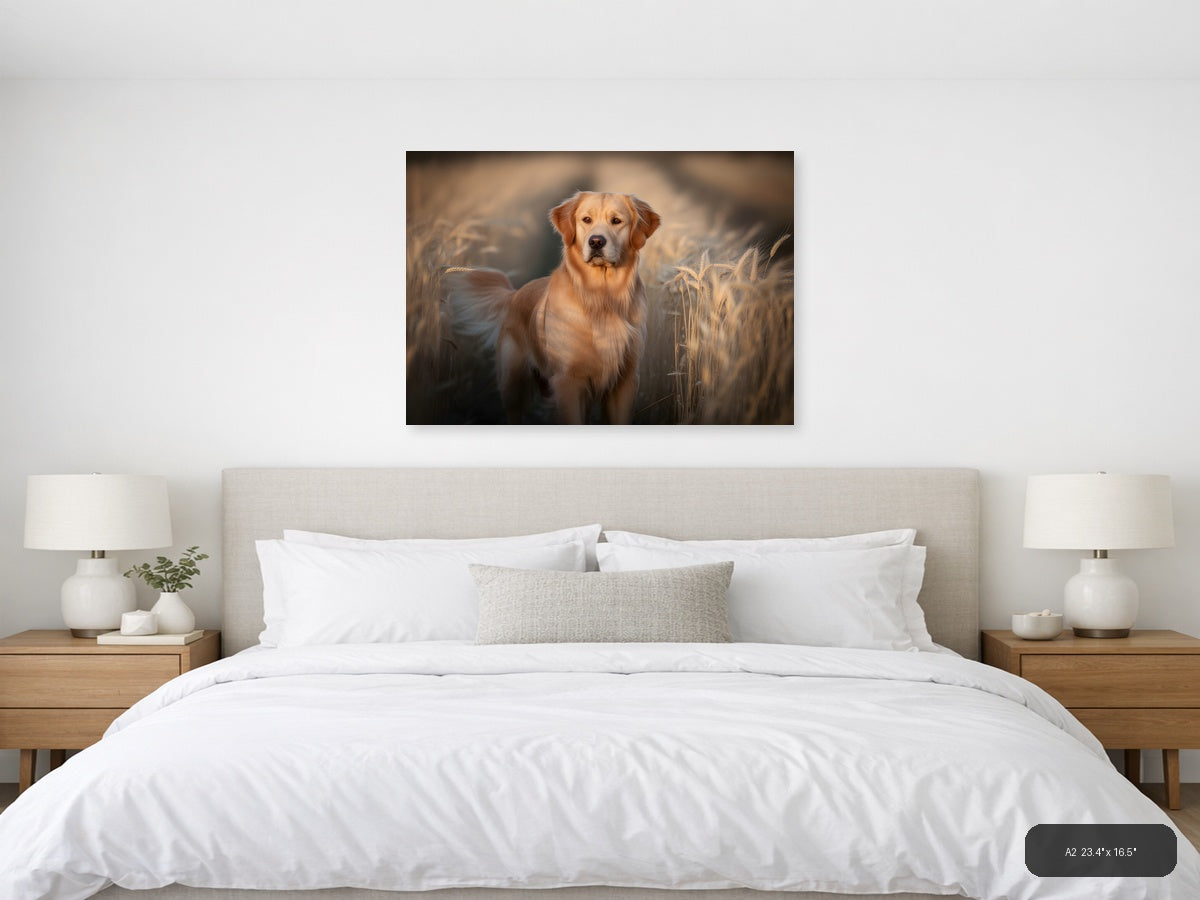 Golden Retriever in Wheat Field Photography Wall Art — A2 / Bedroom