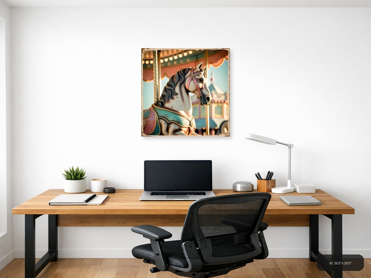 Vintage Carousel Horse with Ornate Saddle Wall Art — A2 / Office