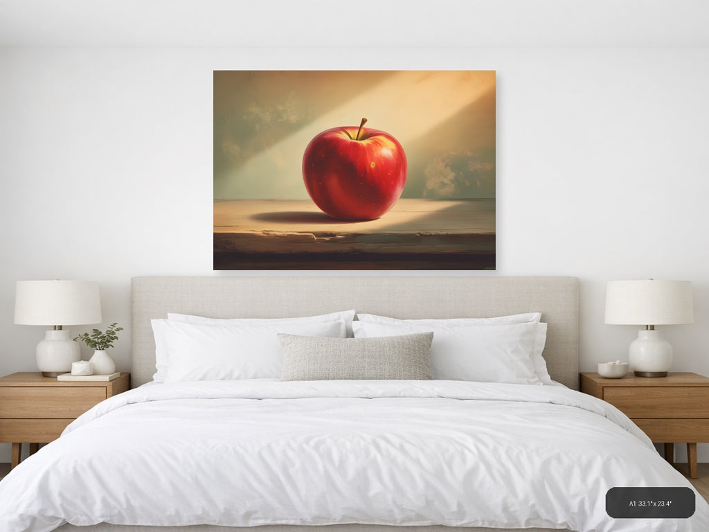 Vintage Red Apple Sunlit Still Life Wall Art — A1 / Bedroom