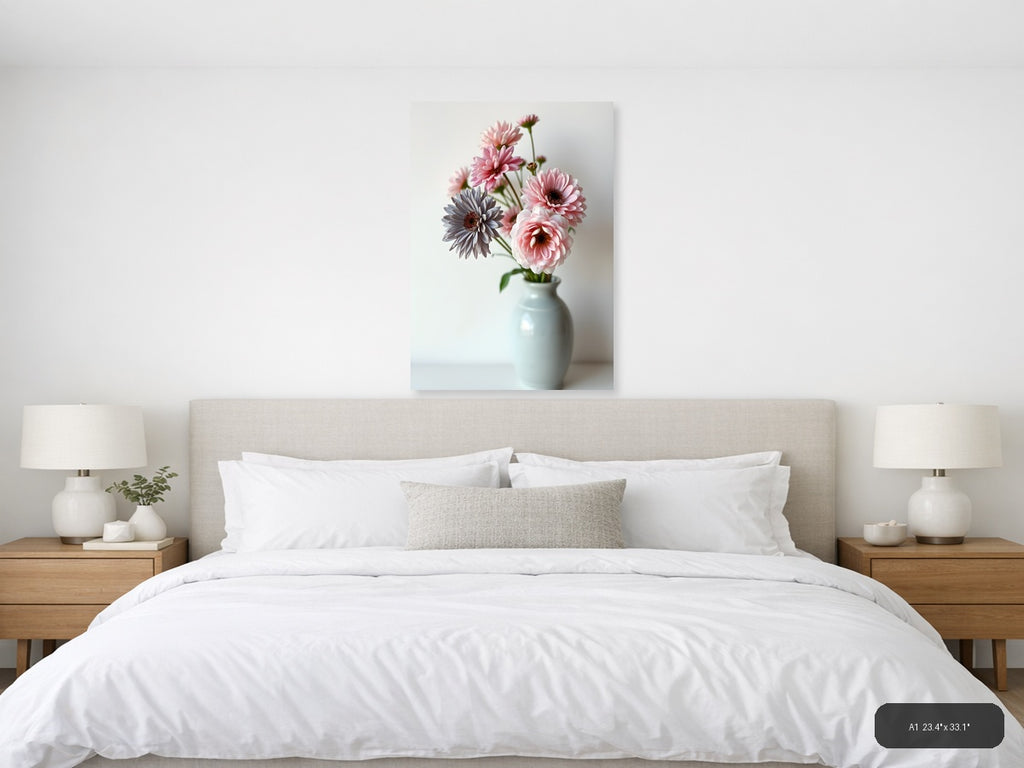 Minimalist Pink Gerbera Flowers in Vase Wall Art — A1 / Bedroom
