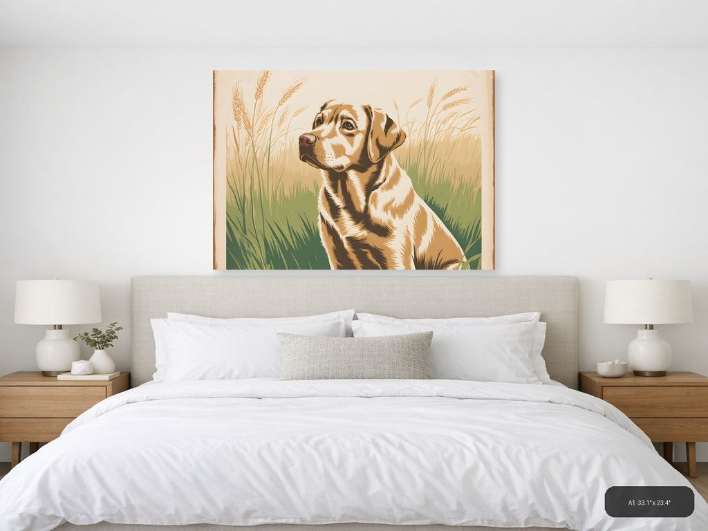 Vintage Hunting Dog in Wheat Field Wall Art — A1 / Bedroom