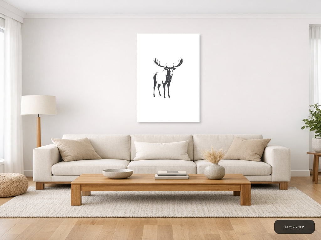 Minimalist Moose with Antlers Silhouette Wall Art — A1 / Living Room