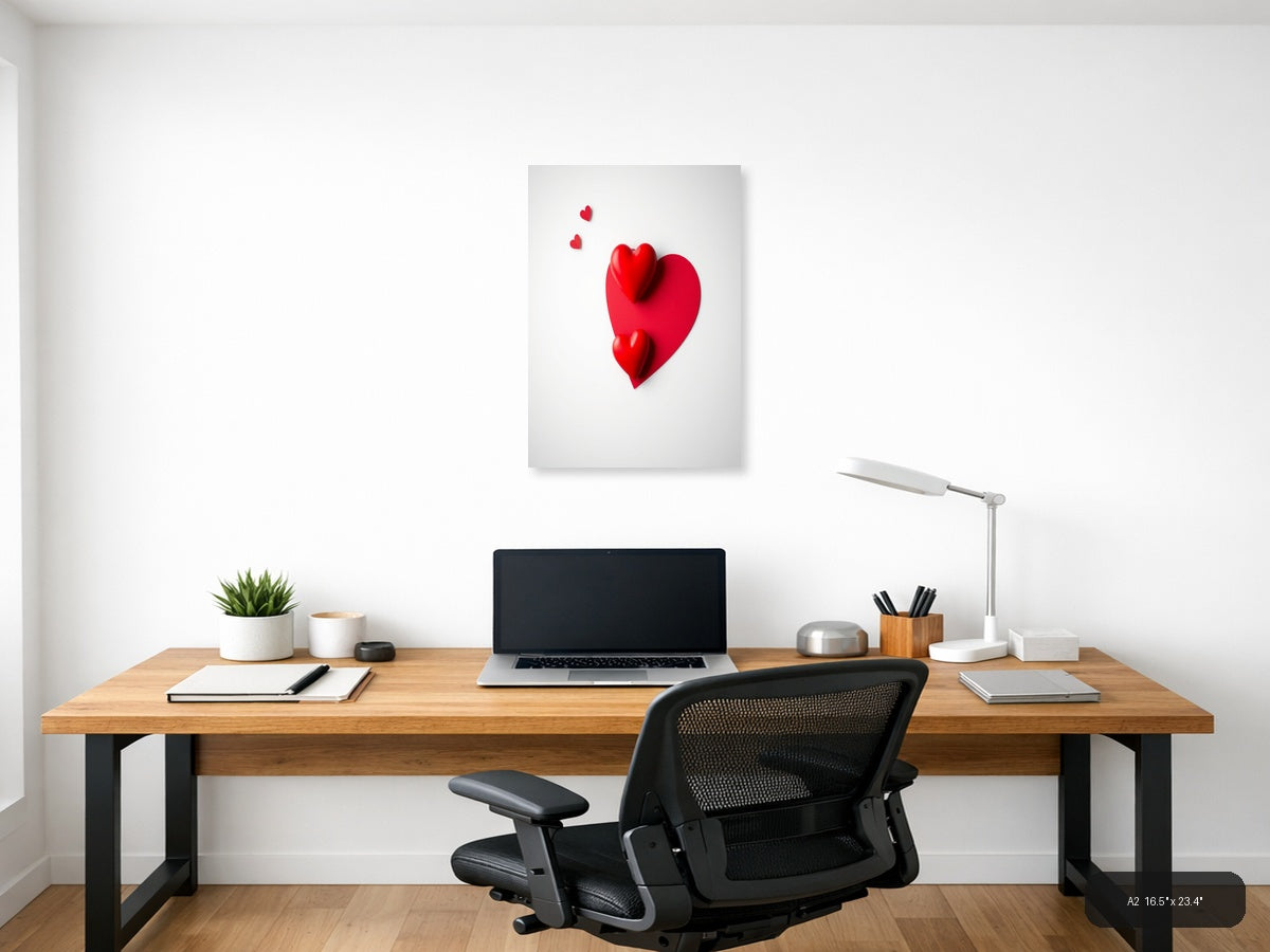 Red Hearts 3D Minimalist Design | Modern Love Canvas Wall Art — A2 (Office)
