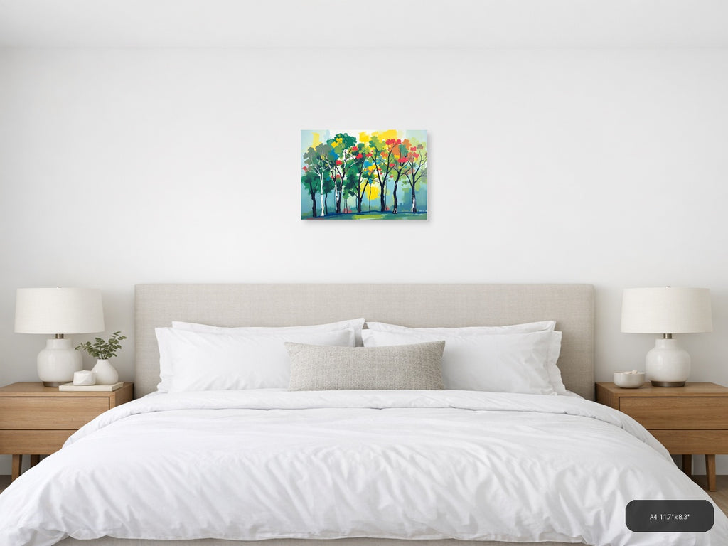 Colorful Abstract Forest Trees Landscape Wall Art — A4 / Bedroom