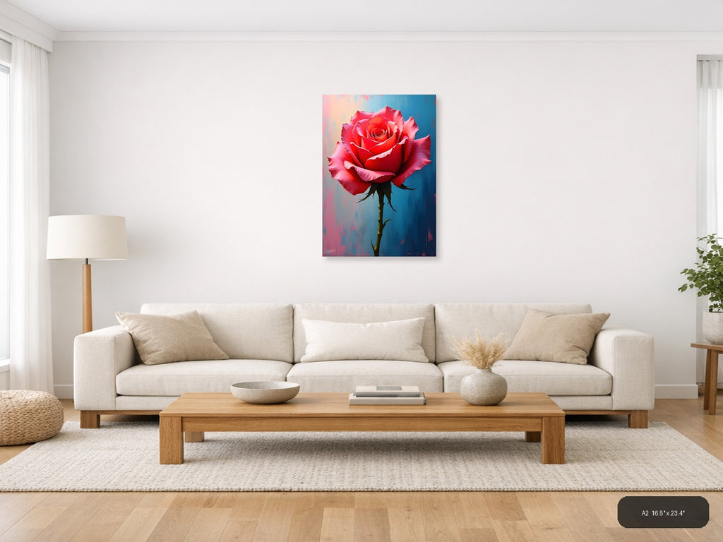 Red Rose Abstract Modern Painting Wall Art — A2 / Living Room