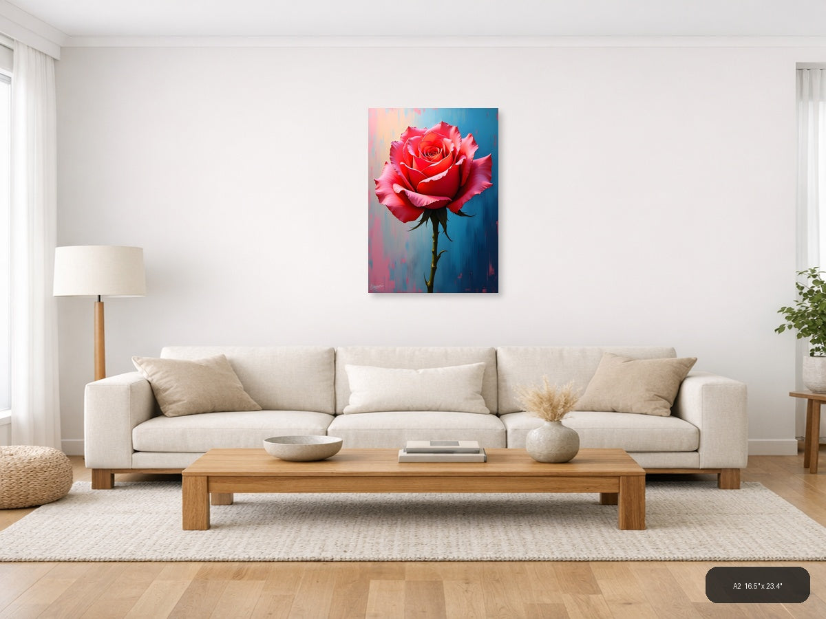 Red Rose Abstract Modern Painting Wall Art — A2 / Living Room