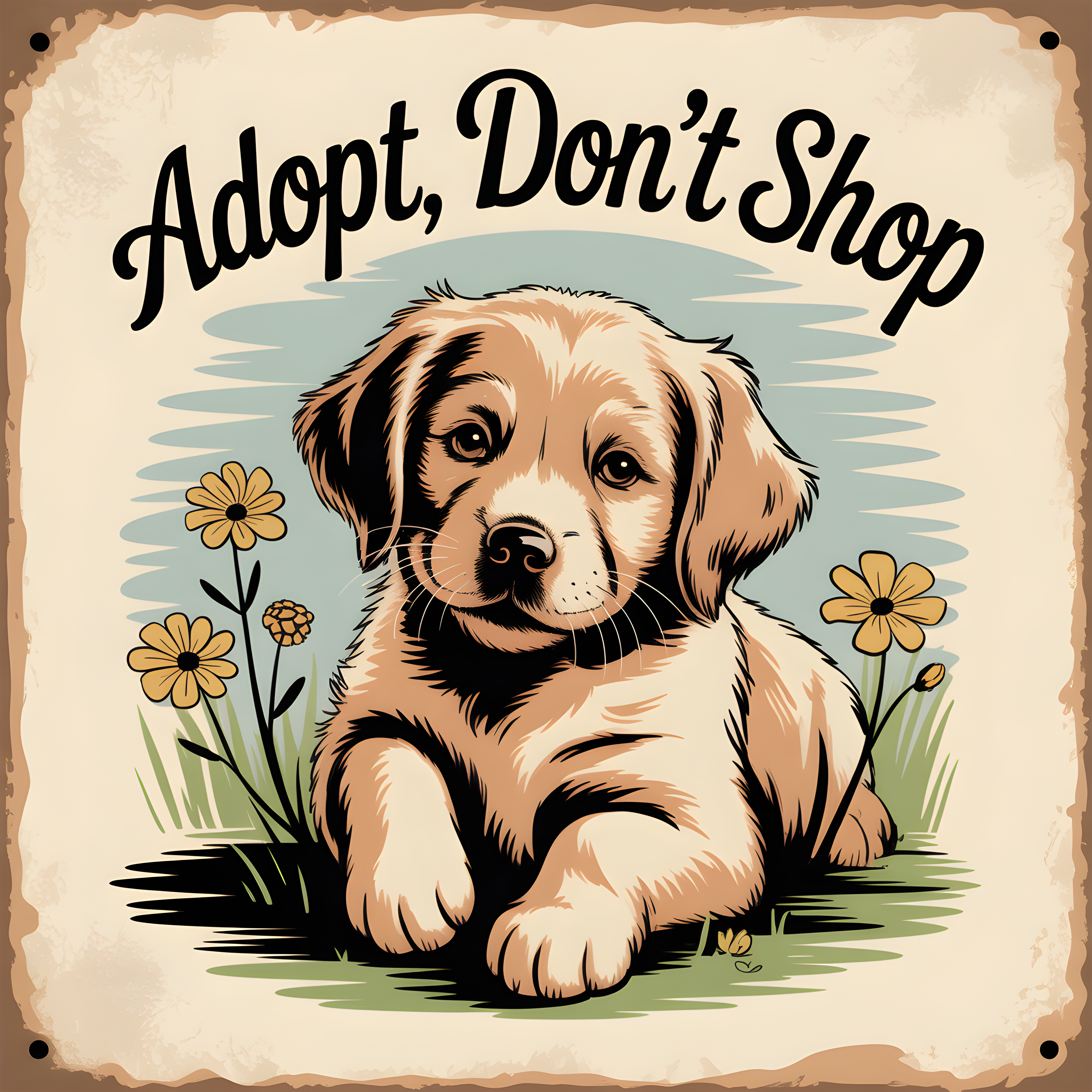 Adopt Don't Shop Puppy Vintage Style Wall Art