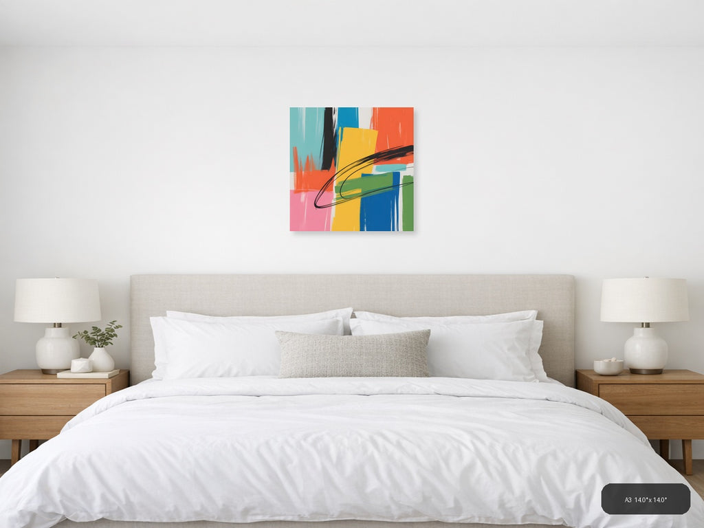 Vibrant Abstract Geometric Brushstrokes Square Wall Art — A3 / Bedroom