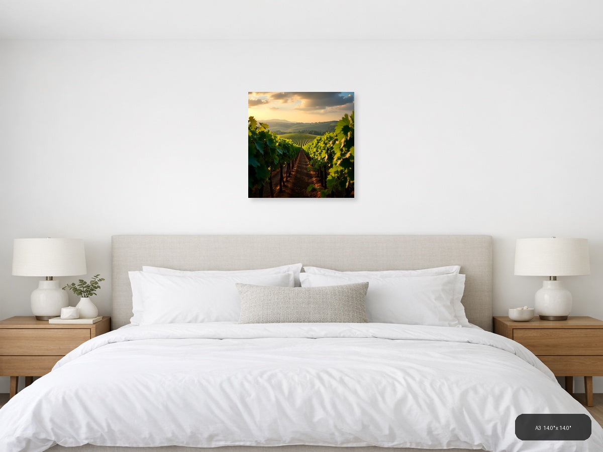 Golden Hour Vineyard Landscape Photography Wall Art — A3 / Bedroom