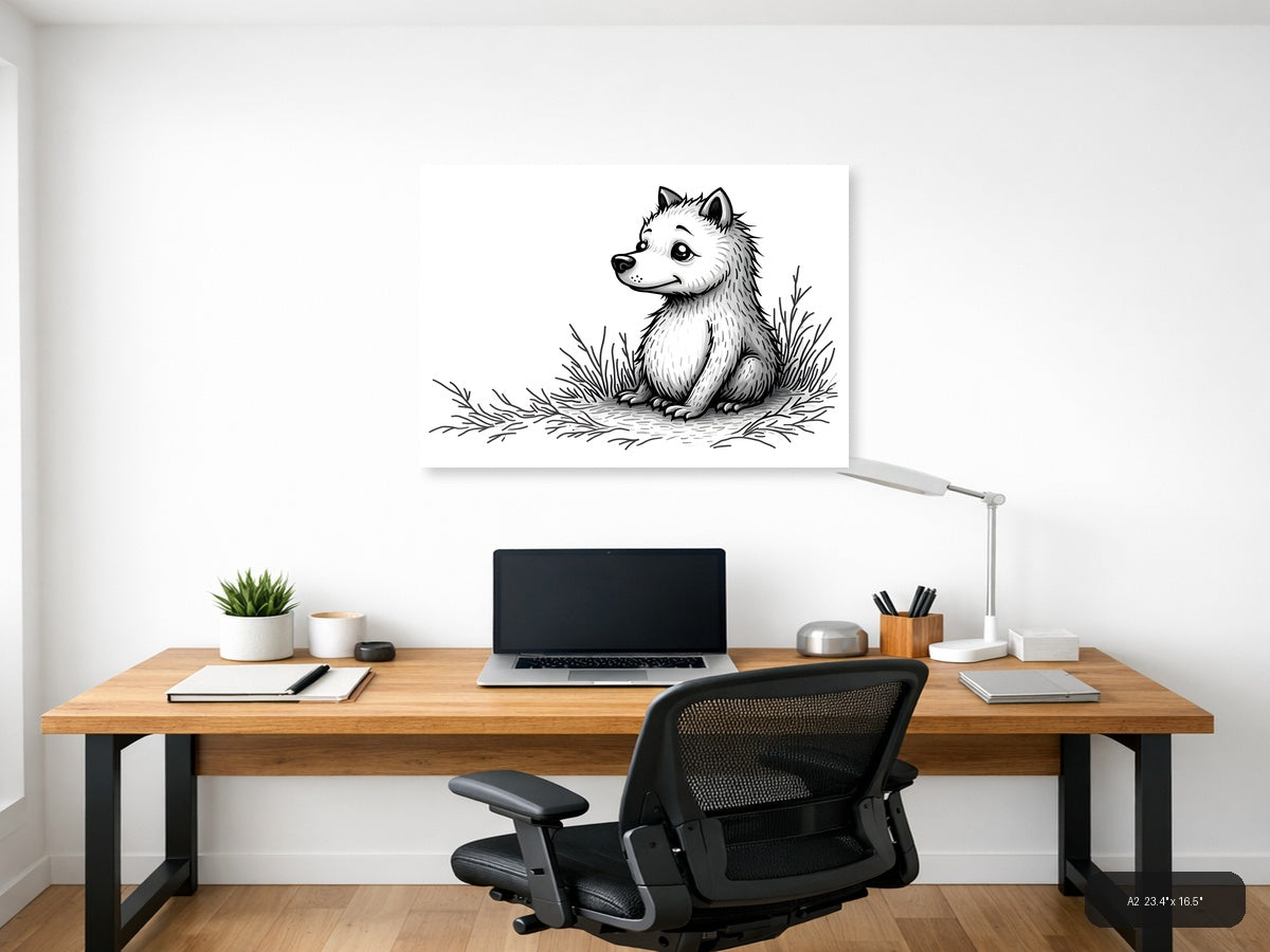 Cute Woodland Fox Line Art Illustration Wall Art — A2 / Office