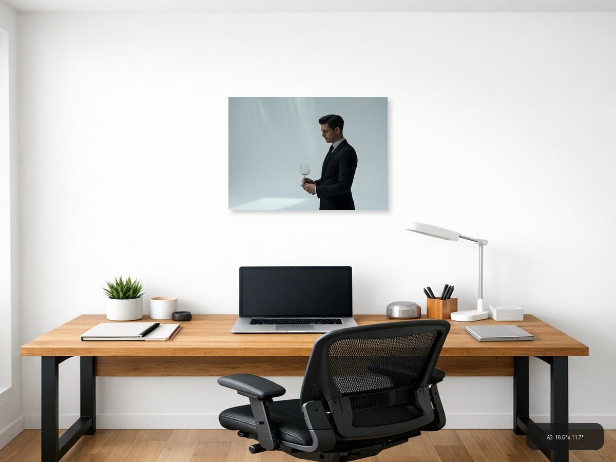 Minimalist Businessman with Wine Glass Wall Art — A3 / Office